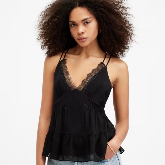 AllSaints Rowen Lace Trim Cami Tank Top - Size 2 (NWOT) - Picture 1 of 9